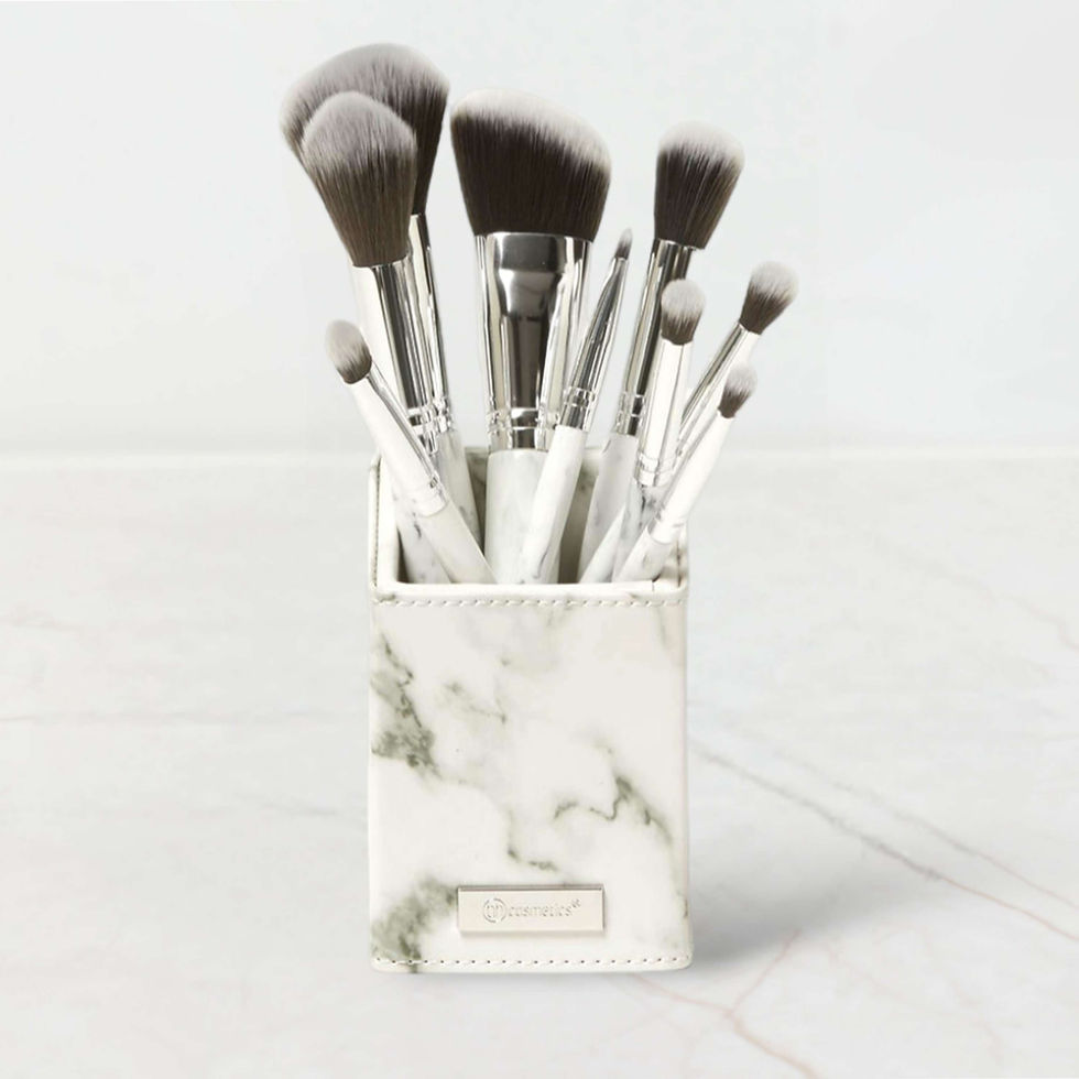BH Cosmetics White Marble 9 Piece Brush Set With Angled Brush Holder