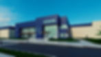 A photorealistic rendering of Believer Meats' new cultivated meat production facility in North Carolina. The modern, two-story building features a sleek blue and white exterior.