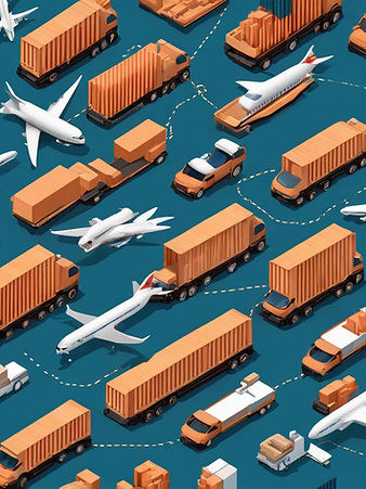 A dynamic image of multiple modes of transport (ship, airplane, and truck) to visually rep