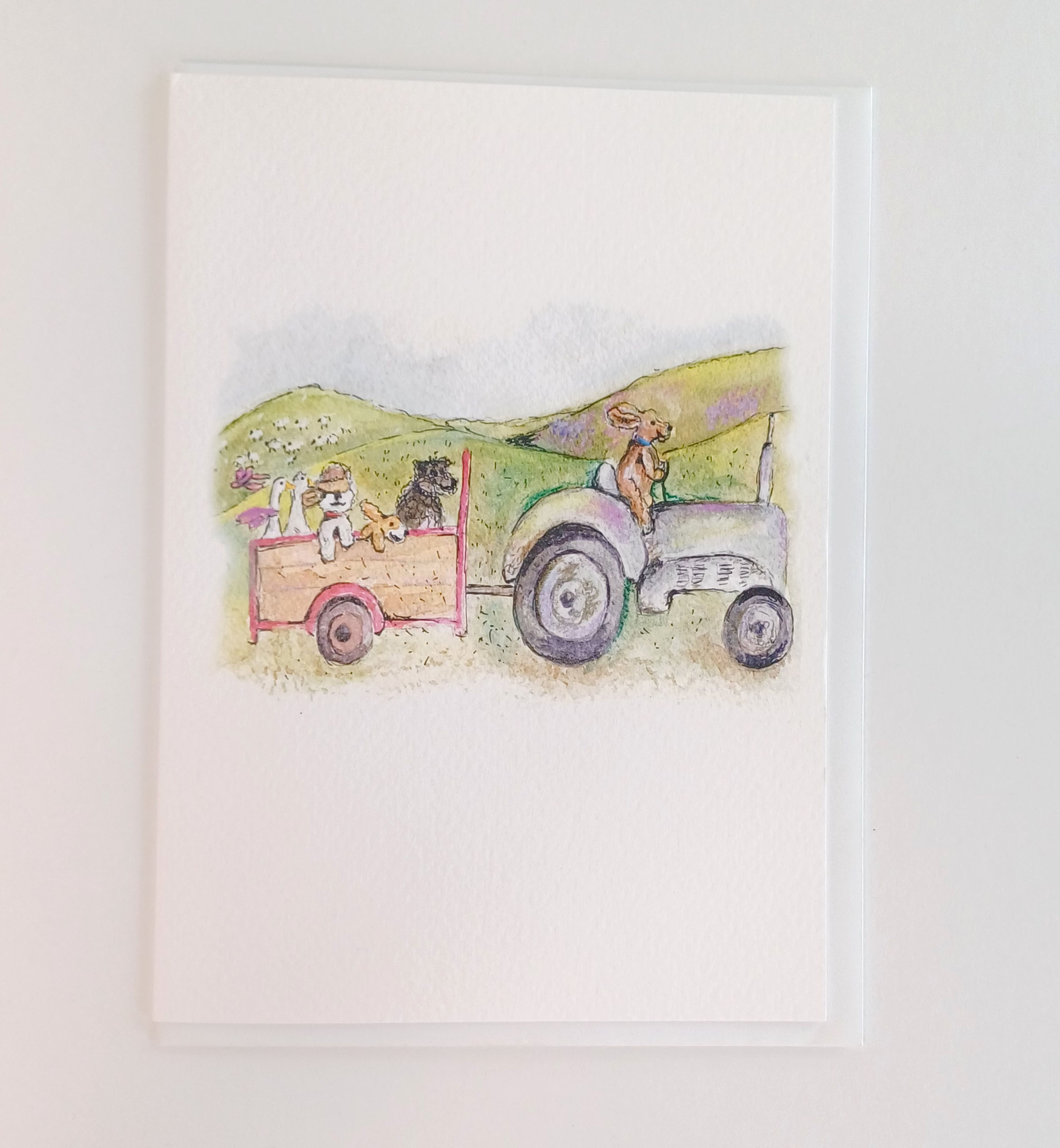 dog tractor birthday card