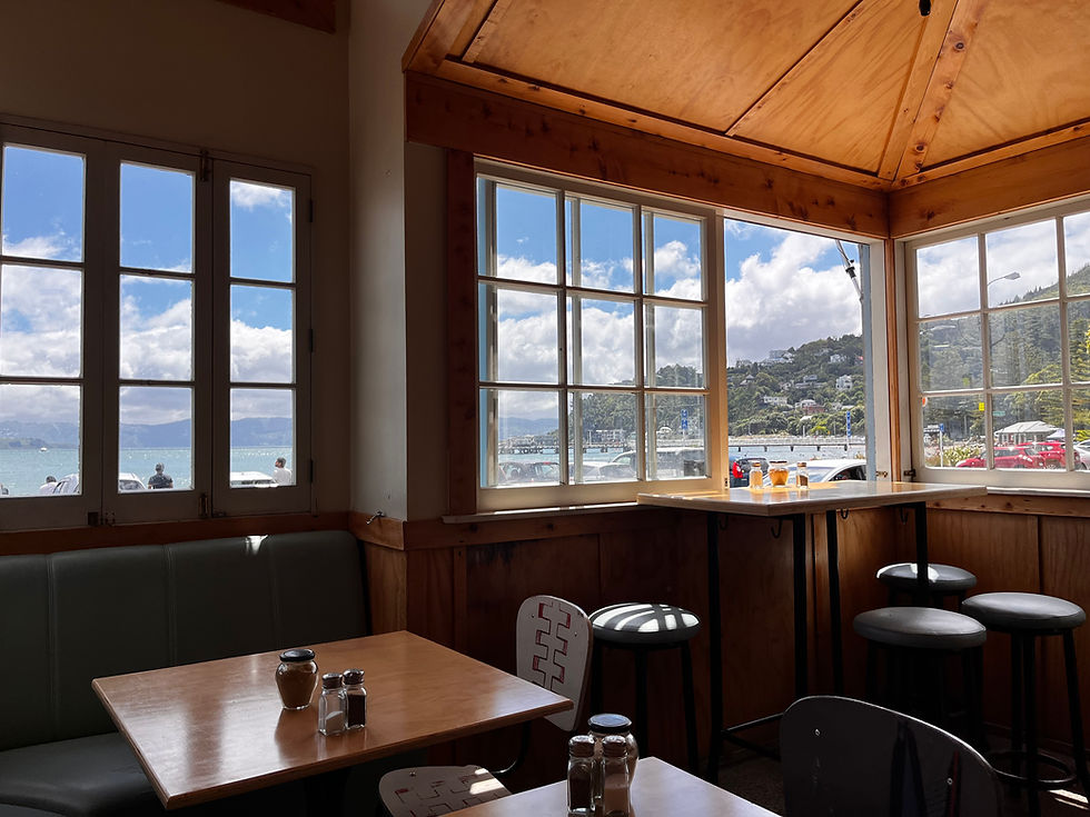 The view from mid afternoon at Chocolate Days Cafe in Days Bay