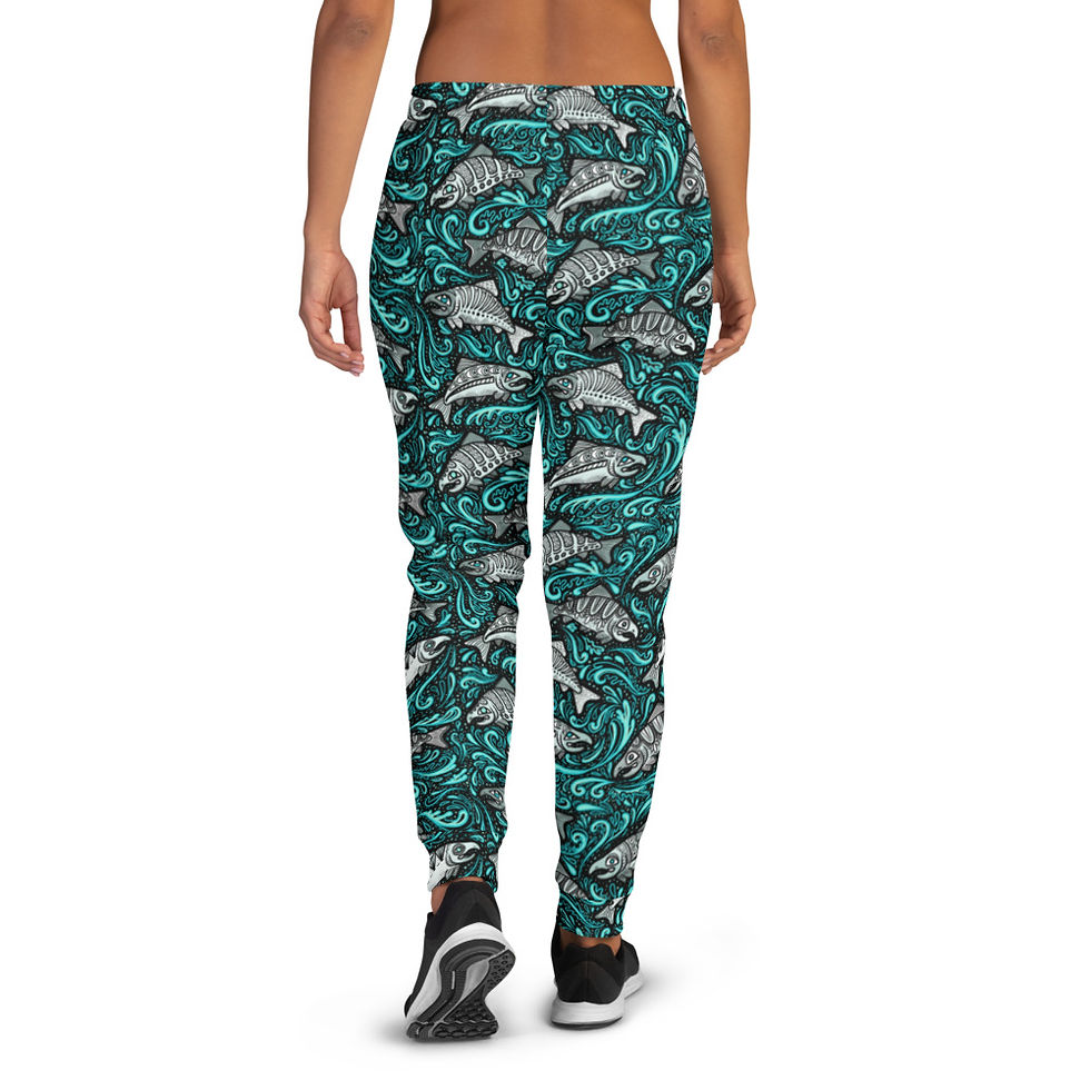 Thumbnail: “Glacier Salmon” Women's Joggers with POCKETS (Black)