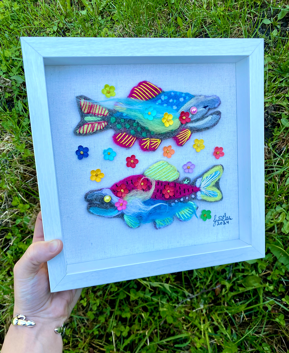 Thumbnail: Felted Salmon Shadow Box