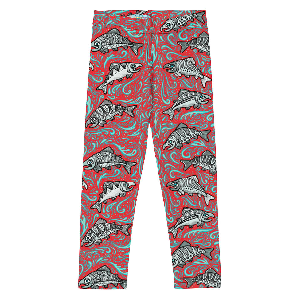 Thumbnail: "Glacier Salmon" Kids Leggings BRIGHT RED