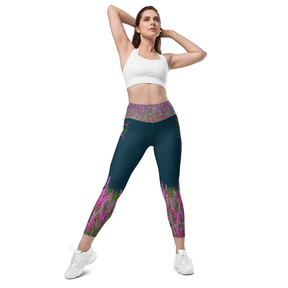 Thumbnail: “Fireweed Flare” Leggings with POCKETS! (Deep Blue)