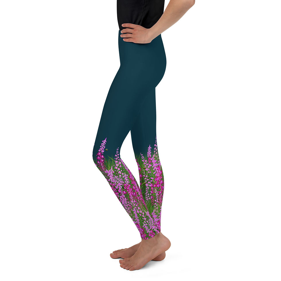 Thumbnail: "Fireweed Flare" Youth Leggings DEEP BLUE
