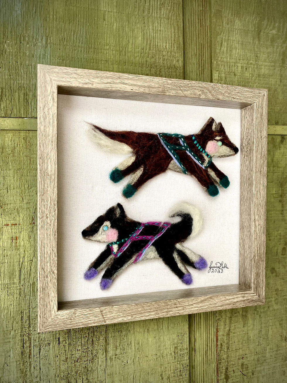 Thumbnail: Felted Harness Huskies Shadow Box