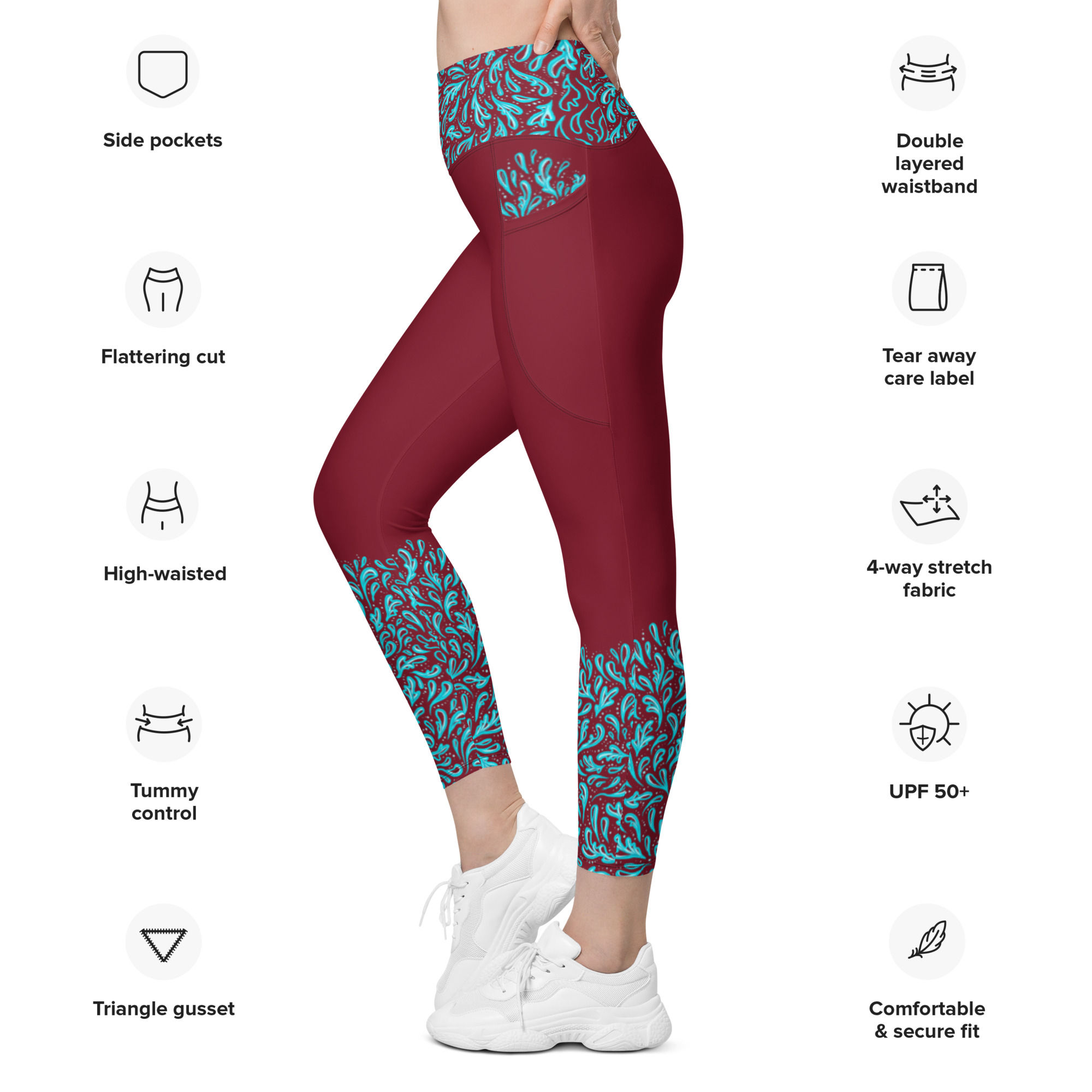 “Liquid Glacier” Leggings with POCKETS (Deep Red)