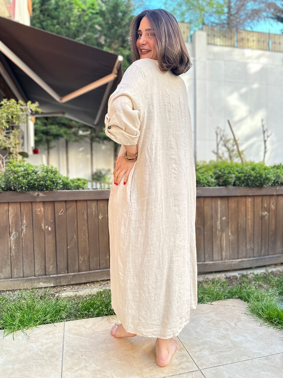 Küçük resim: Püskül Detaylı Bohem Kimono Kaftan – Ekru