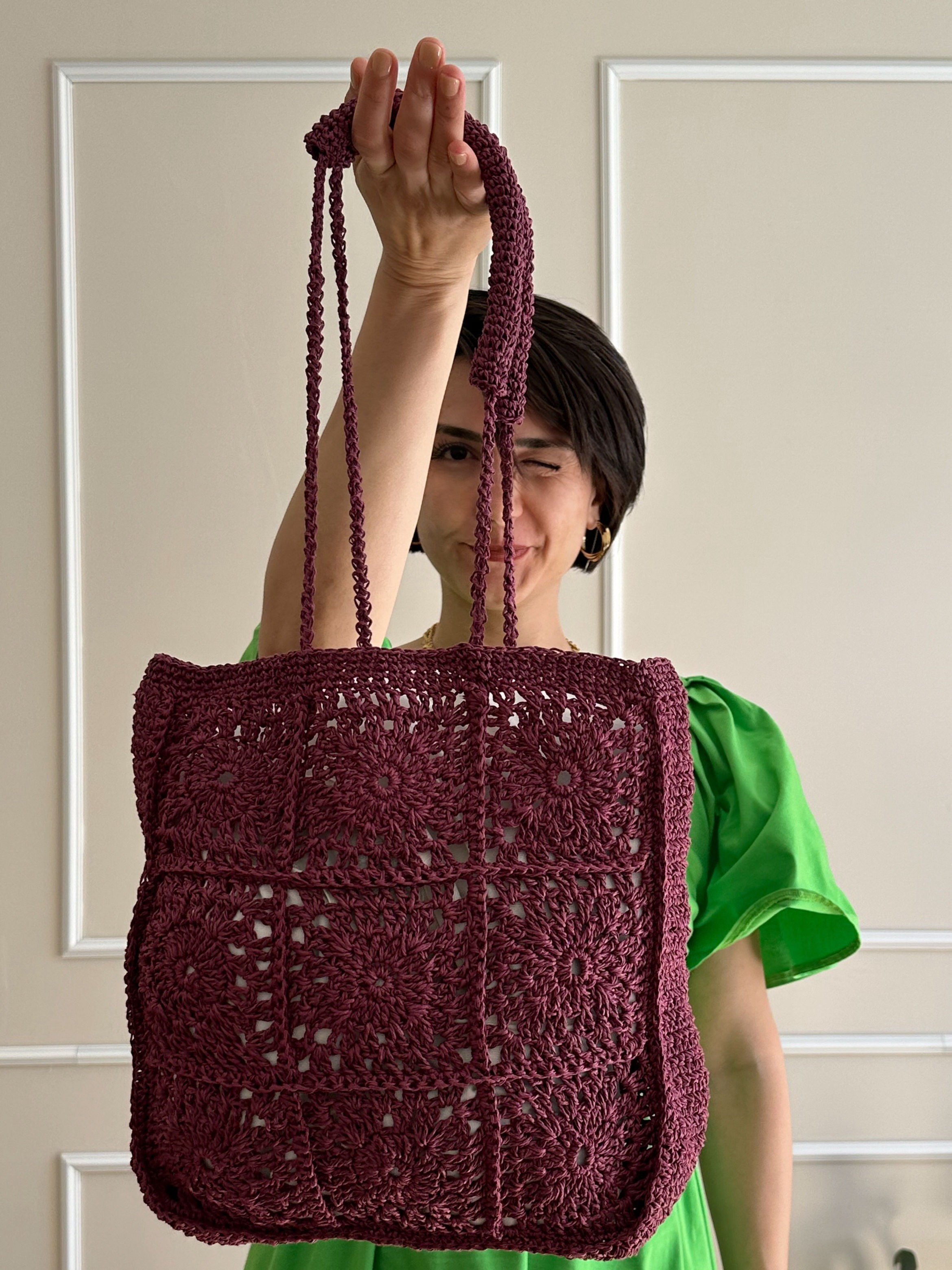 El Yapımı Bordo Hasır Kol Çantası