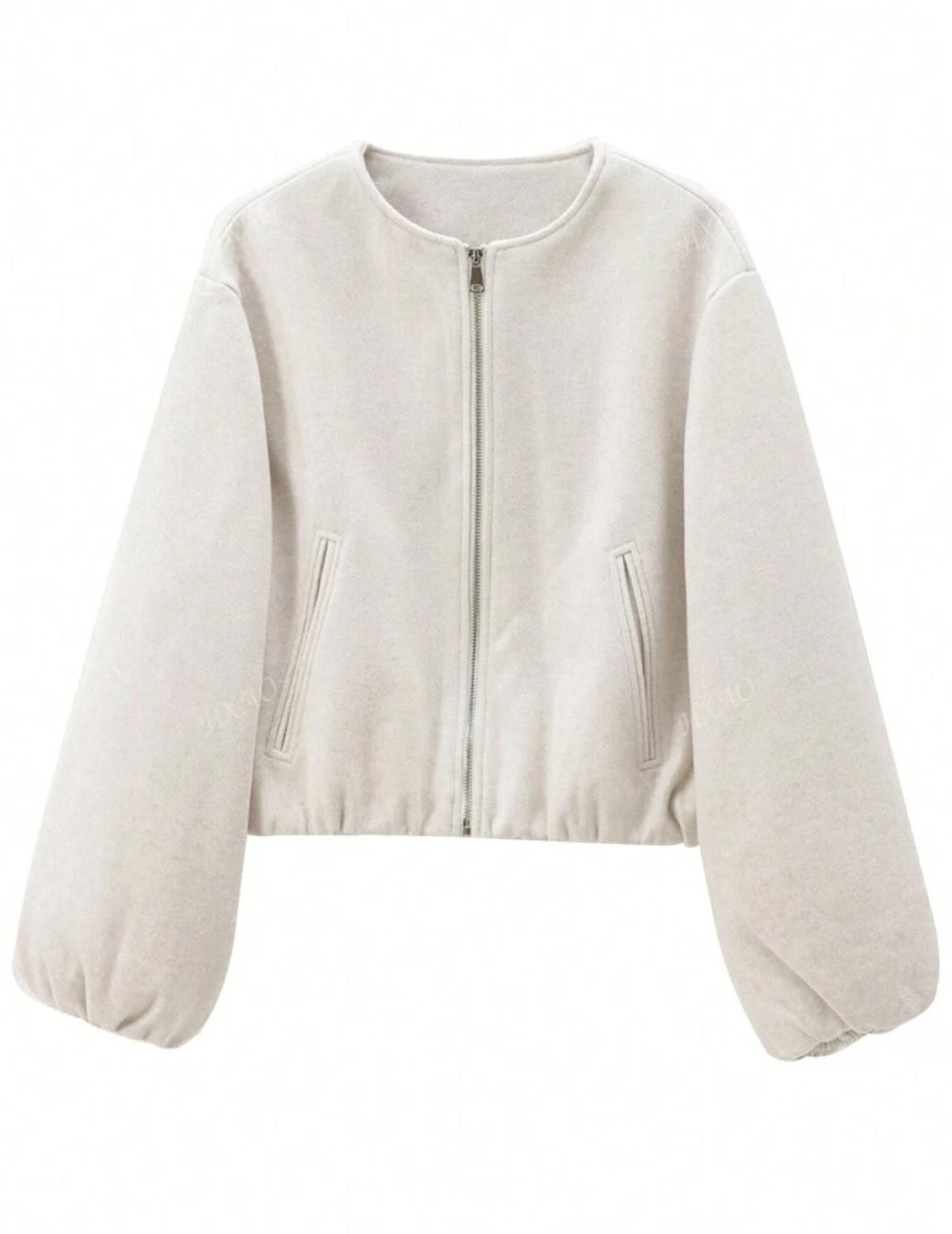 Ekru Balon Kol Kaşe Bomber Ceket