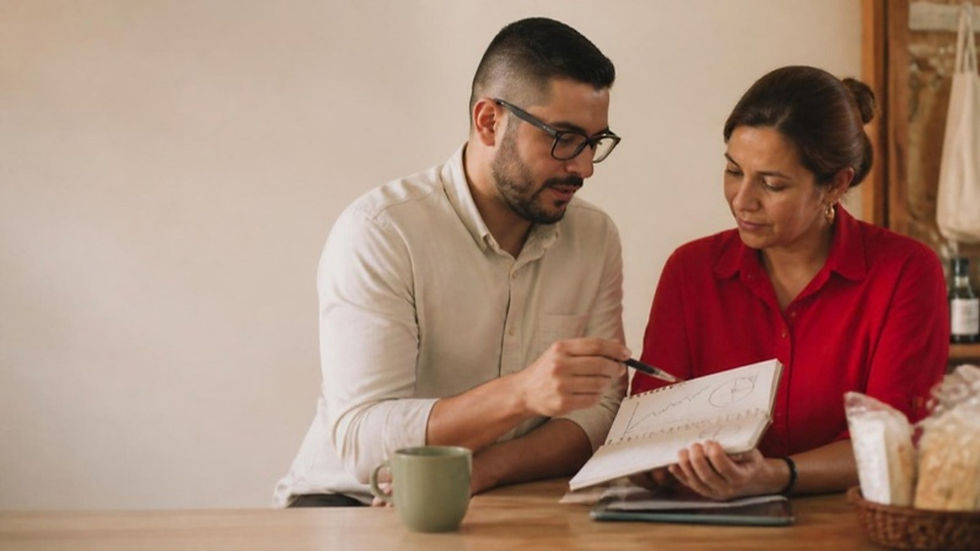 Asesor revisa indicadores con una empresaria