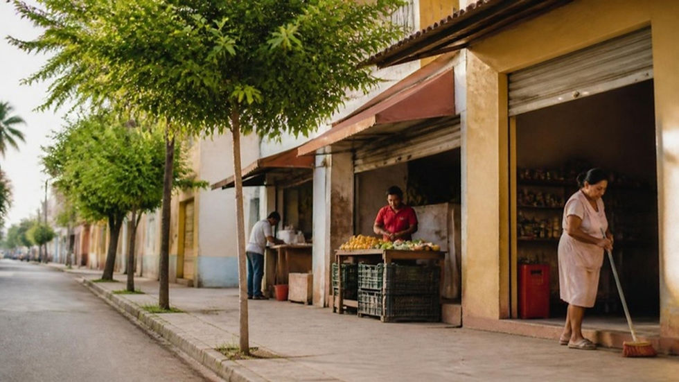 Comerciantes abren sus negocios en una mañana tranquila en una calle del centro de Neiva