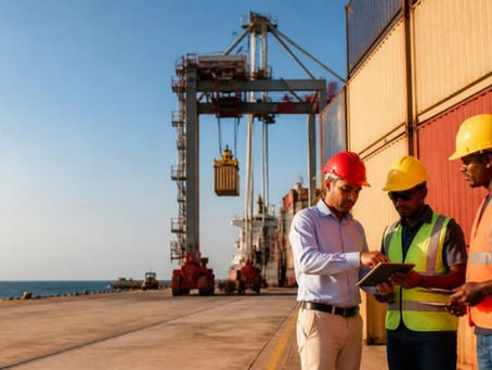 Trabajadores portuarios revisan contenedores en un muelle de carga del Caribe colombiano