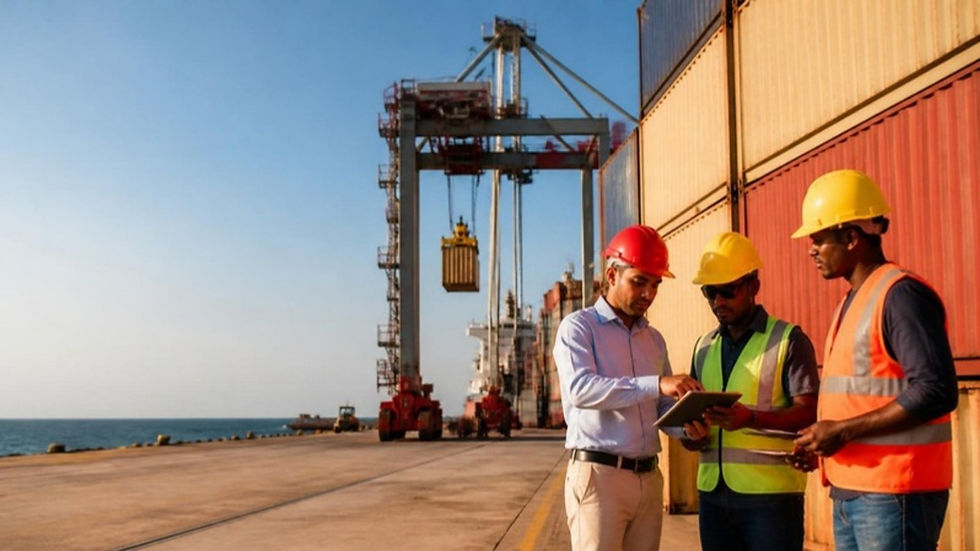 Trabajadores portuarios revisan contenedores en un muelle de carga del Caribe colombiano