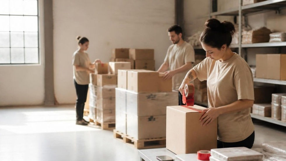 Empleados de una pequeña empresa en São Paulo empacan cajas para exportación en una bodega