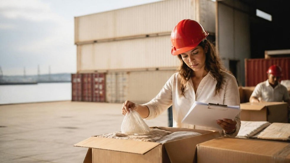 Importadora revisa cajas de mercancía textil en una bodega del puerto de Cartagena