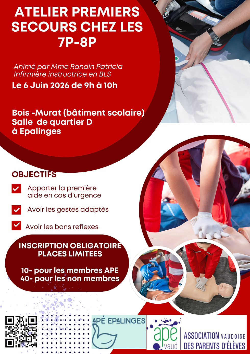 Cours de Premiers secours pour les enfants de 7e et 8e Harmos