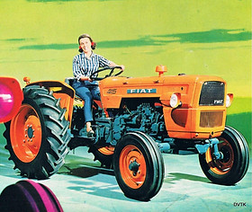 Fiat trattori Someca 415 brochure ad press photo in color with young woman driving green background