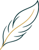Stylized dark green feather with gold outlines