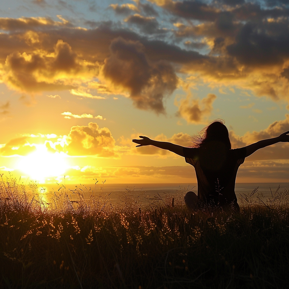 a woman greeting the morning sun