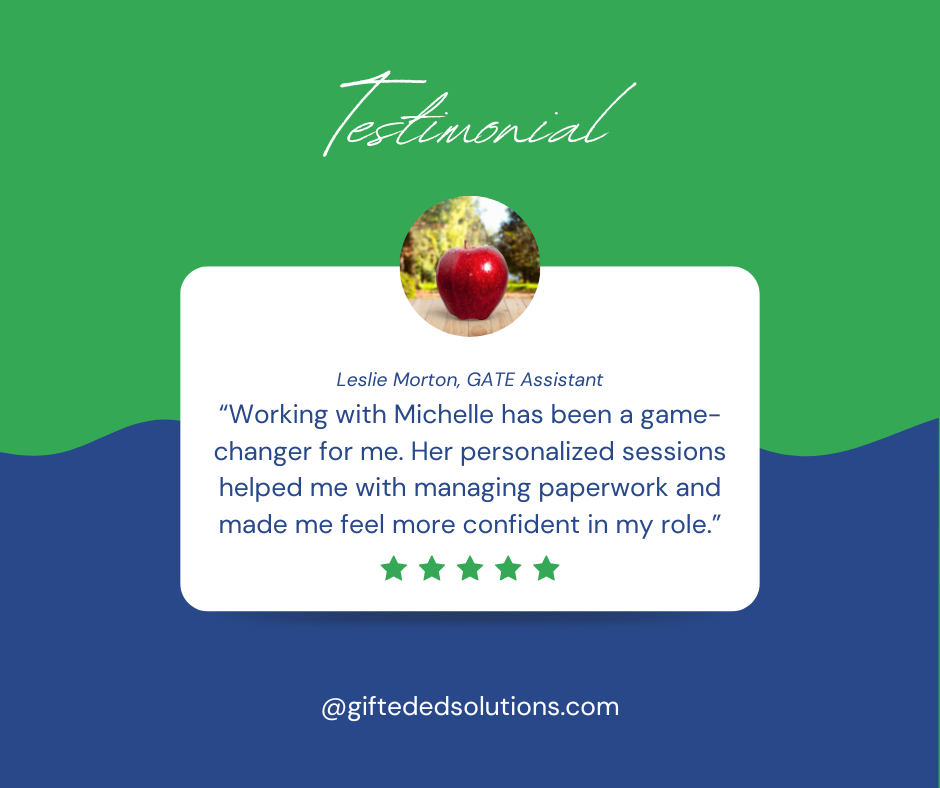 testimonial card for Gifted Ed Solutions Michelle Robinson