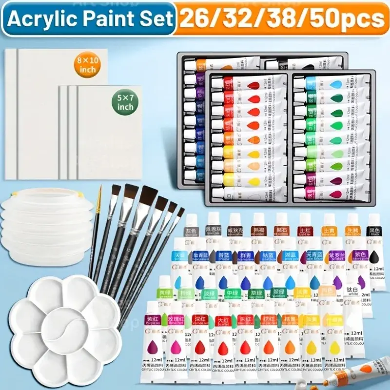 Acrylic Paint Set, 12 ml Tubes (26 to 50 Pieces)