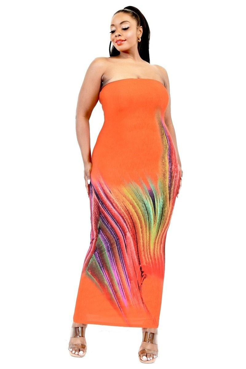 Dazzling Orange Curvy Tube Top Maxi Dress