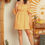 Thumbnail: Romantic Mango Colored Short Sleeve Mini Dress