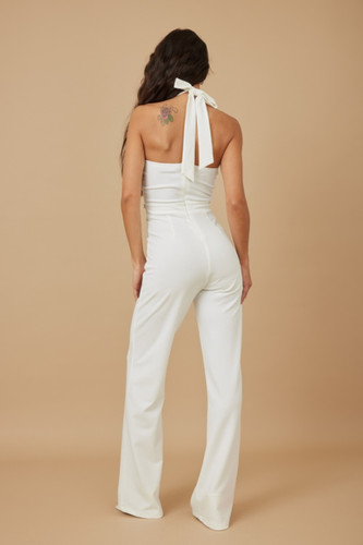 Rhinestone Ribbon Haltered Neck Jumpsuit | V's Couture LLC