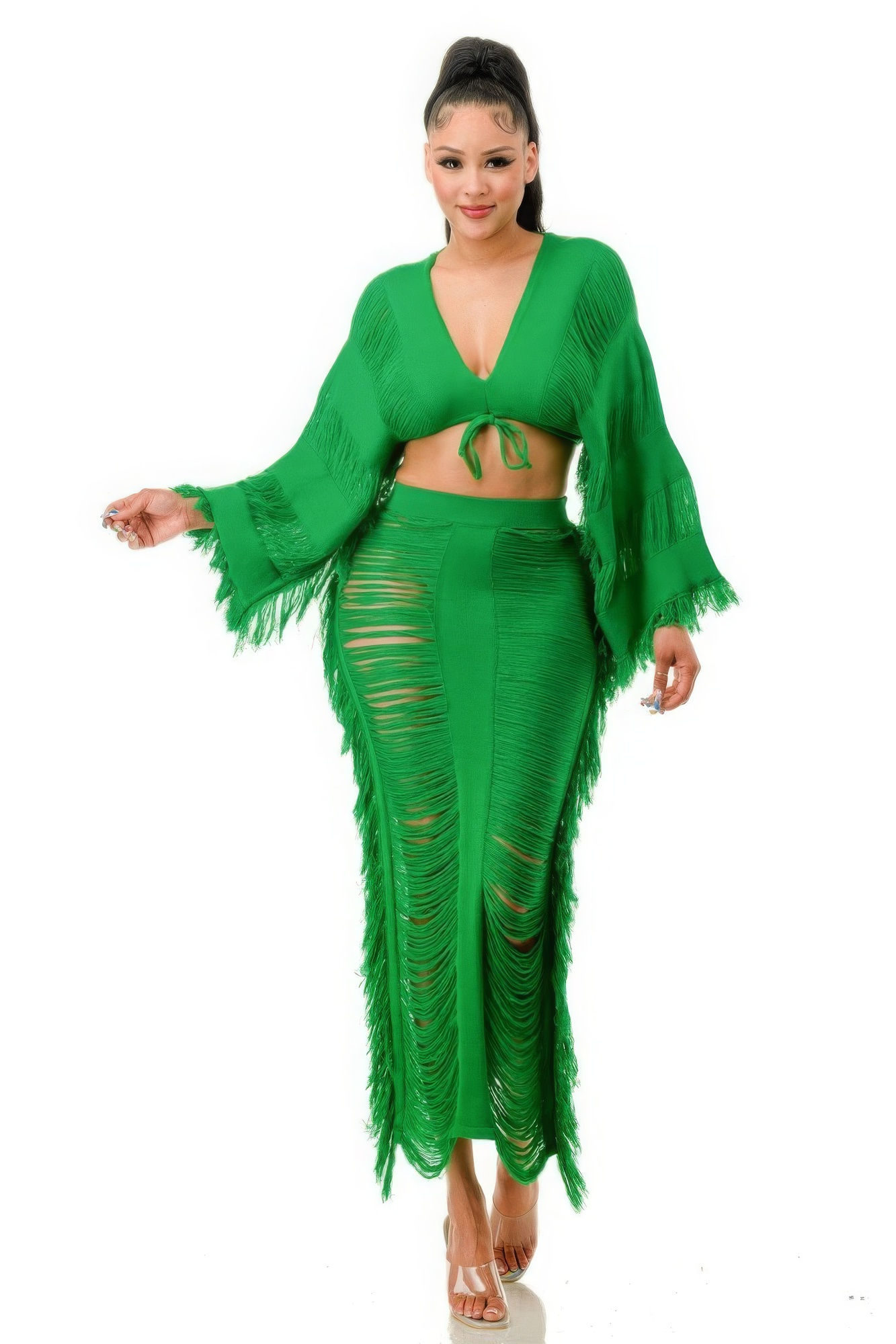 Grass Green Long Skirt Set