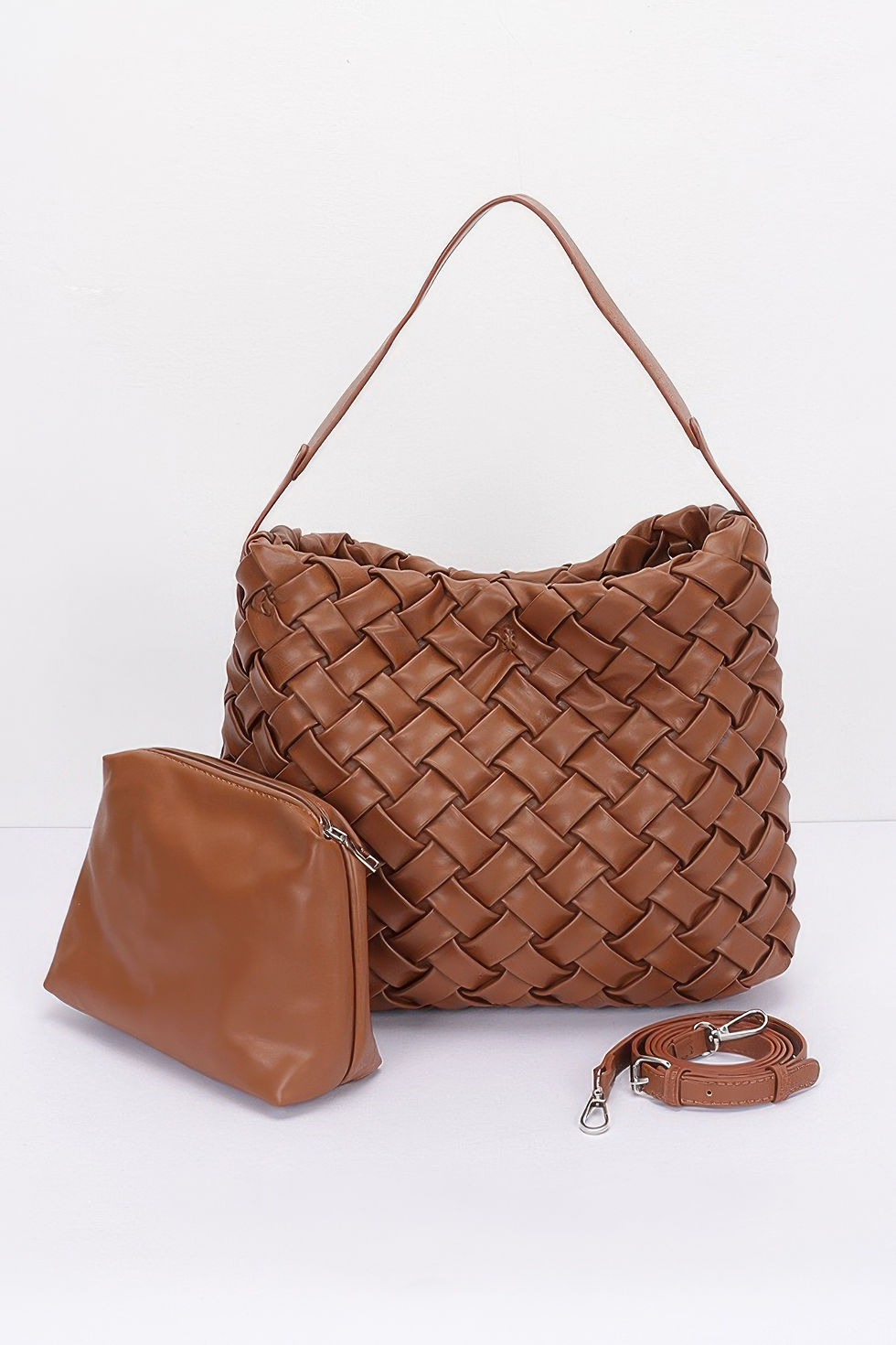 Thumbnail: Faux Leather Braided Embossed Hobo Bag