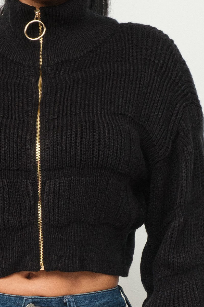 Thumbnail: Black Sweater Top W/ Front Zipper