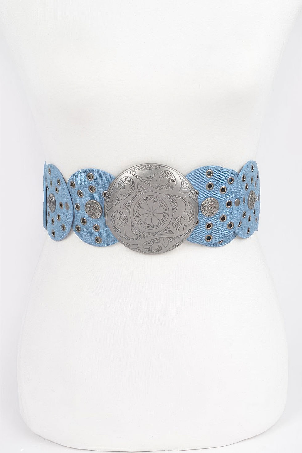 Thumbnail: Denim Multi Eyelet Rounds Western Belt