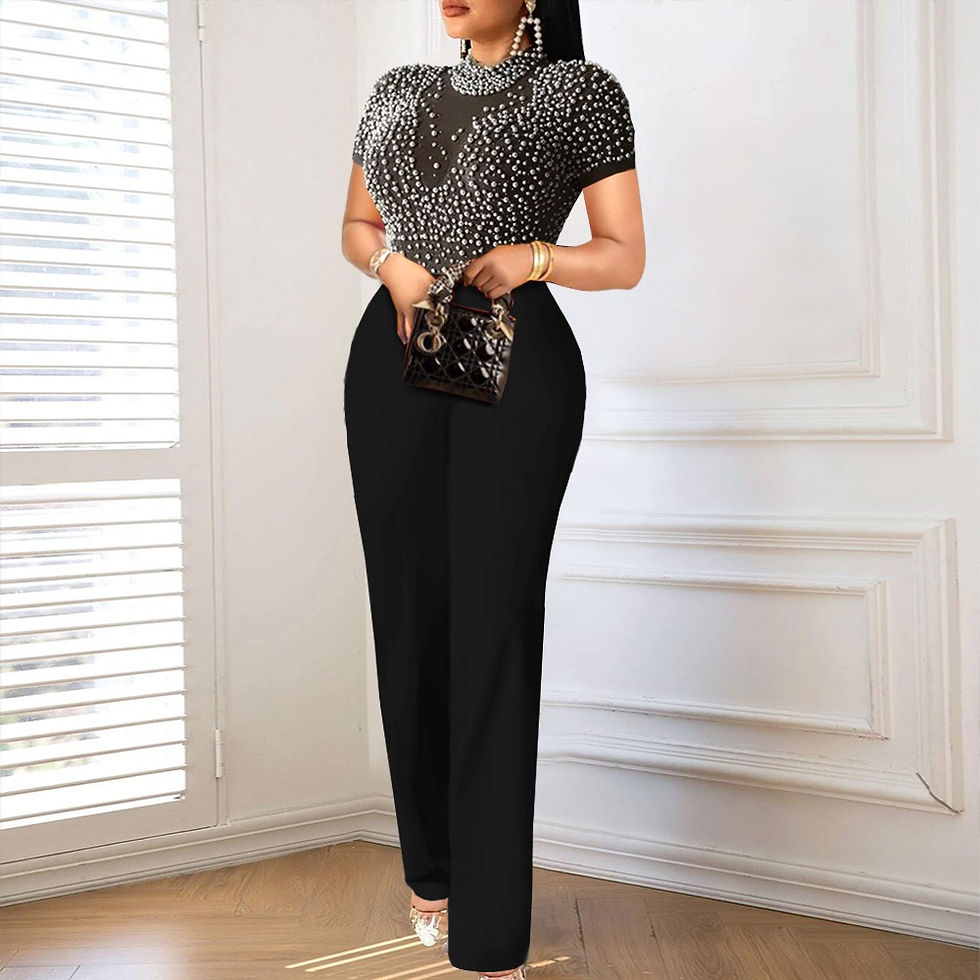 Thumbnail: Elegant Jumpsuits & Rompers for Women O Nec Short Sleeve Beaded High Waisted Lux