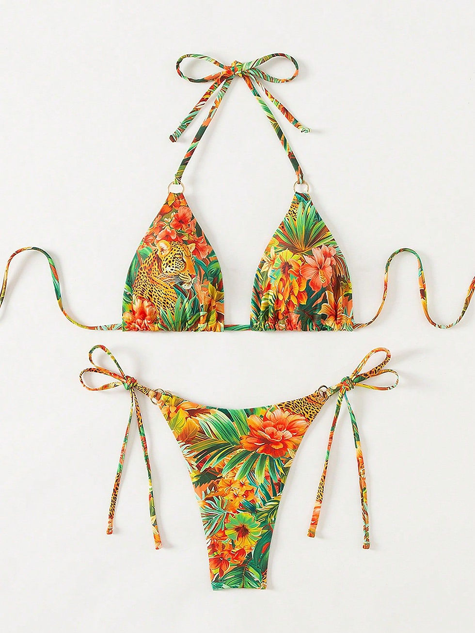 Thumbnail: Tropical Print Bikini Set Women's 2026 New 2 Piece Swimsuit Sexy Triangle Halter