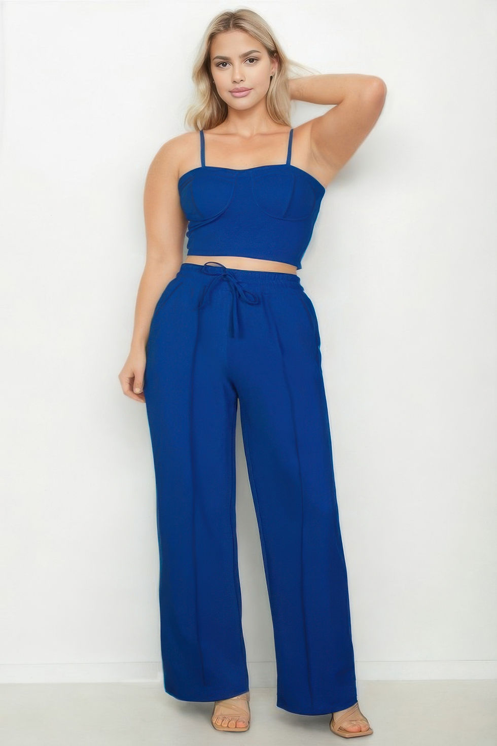 Thumbnail: Plus Size Bustier Crop Cami Top & Slant Pocket Straight Pants