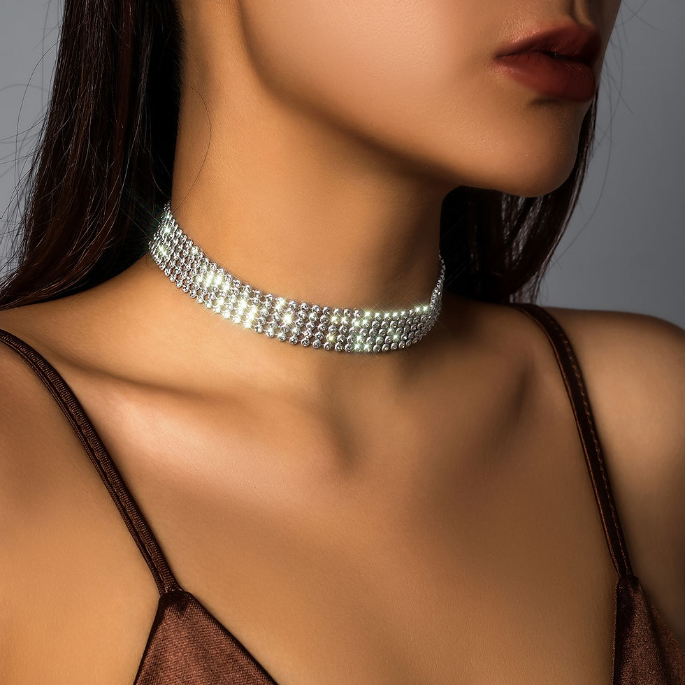 Thumbnail: Ingemark Sparkling Silver Color Crystal Collar Choker Necklace for Women Bridal 
