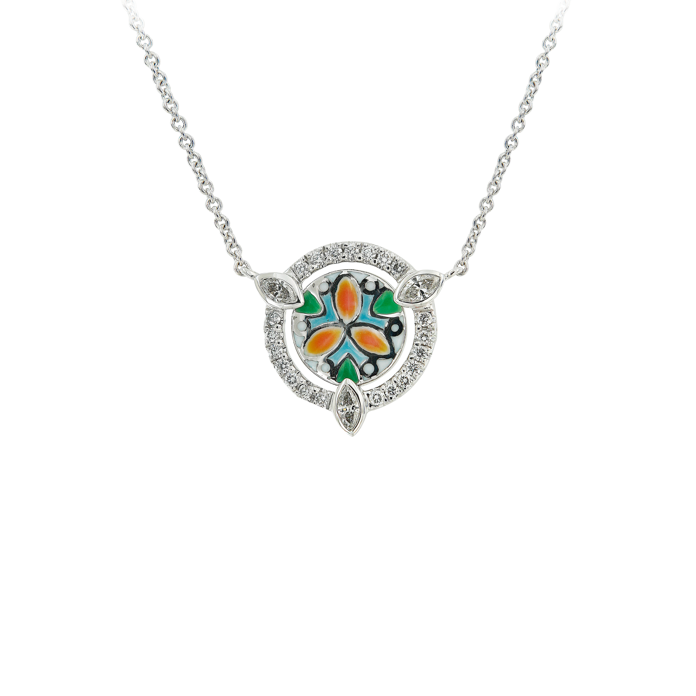 Blue and Orange Enamel Necklace