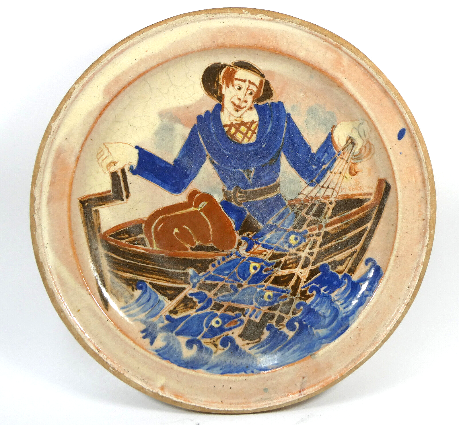 XXL Fischer Wandteller Keramik 1919 sign. A-9