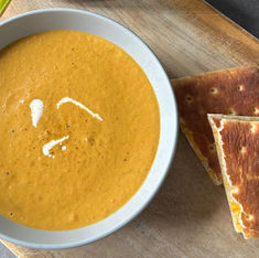 Roasted Vegetable Soup with Grilled Cheese Focaccia