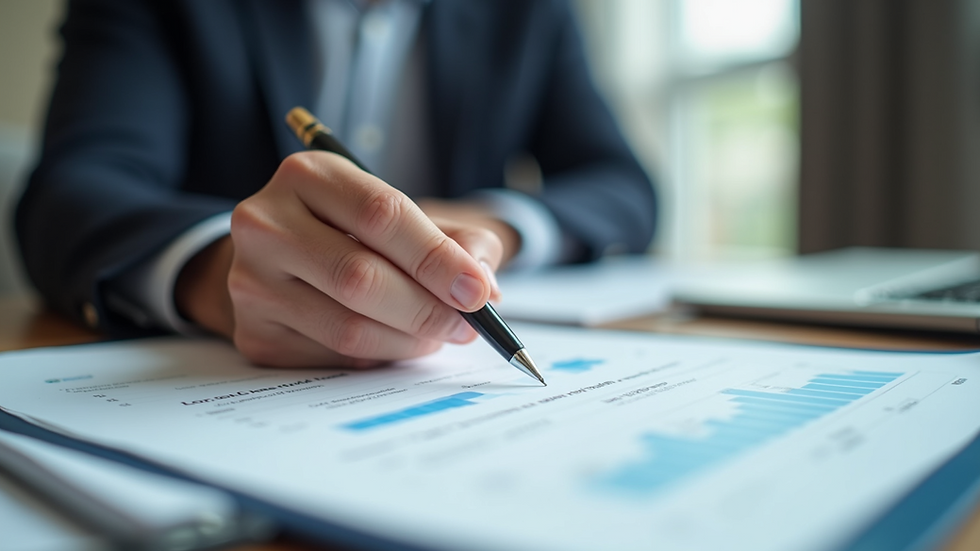 Close-up view of a person reviewing a credit report with a pen