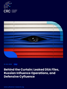 Russian flag blinds revealing a camera eye and the title Behind the Curtain: Leaked DSA Files.