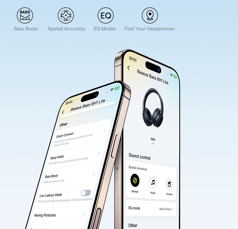 Miniatura: Baseus Wireless Headphones Bluetooth 5.3 HIFI Level Earphone 40mm Driver Foldabl