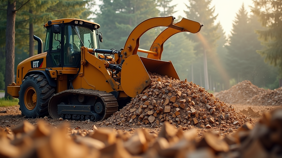 Wide angle view of a wood chipper in action