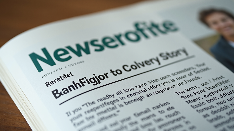 Close-up view of a nonprofit newsletter featuring a heartfelt beneficiary story