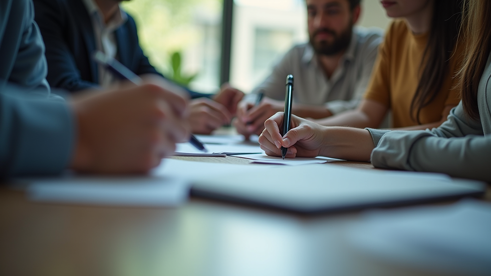 Close-up view of a digital marketing team brainstorming PR strategies