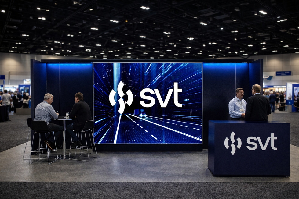 svt exhibit design with large screen and counter