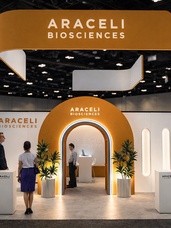Araceli Biosciences trade show booth, arched entrance