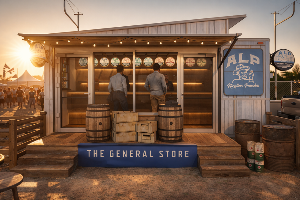 1. Abstract colorful shapes and patterns.
2. Two people outside a rustic general store.